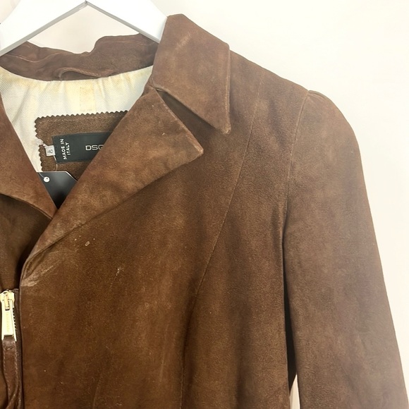 DSQUARED2 Brown Suede Ruffle-Trim Moto Jacket - Picture 3 of 11